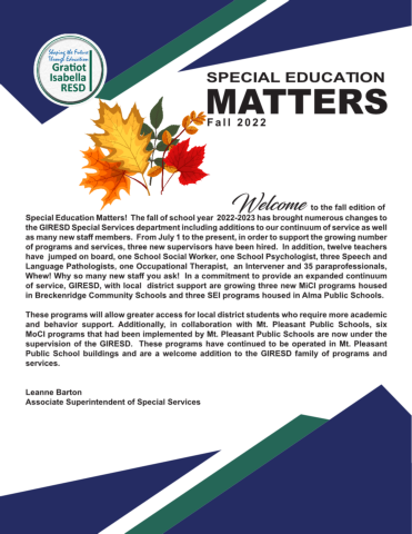 GIRESD Special Education Matters Newsletter Fall 2022