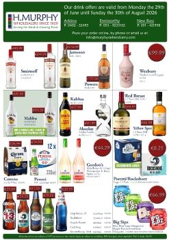 July & August Drinks Leaflet - H.Murphy Wholesalers