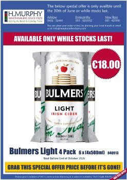 Bulmers Light Special Offer - H.Murphy Wholesalers
