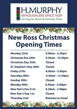 New Ross Christmas Opening Times 2024