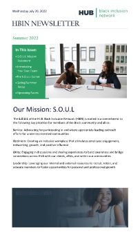 HUB Black Inclusion Network Newsletter July 2022