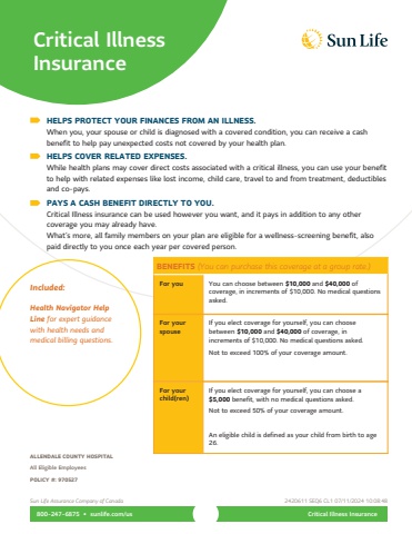 Allendale County Hospital Critical Illness Policy