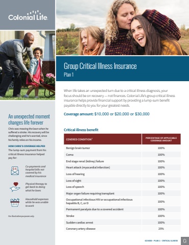 Colonial Life Group Critical Illness 6000 Plan 1 Brochure