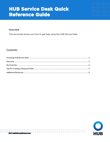 HUB Service Desk Quick Reference Guide