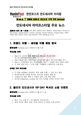 4월24일 제965호 한인포스트 인도네시아 브리핑(2026.4.24)