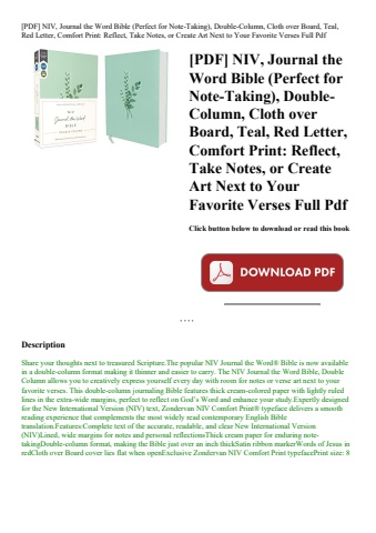 [pdf] niv  journal the word bible (perfect for note-taking)  double-column  cloth over board  teal
