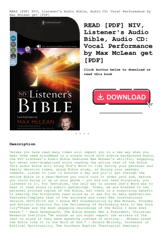 read [pdf] niv  listener's audio bible  audio cd vocal performance by max mclean get [pdf]