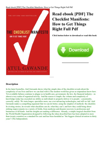 read ebook [pdf] the checklist manifesto how to get things right full pdf