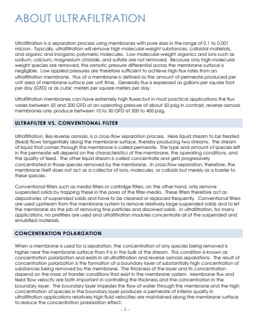 About Ultrafiltration Technical Article