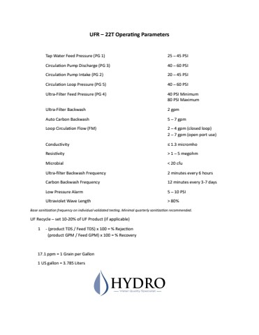 Operating Parameters