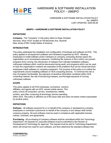 HOPE_2660PO_Hardware-and-Software-Installation-Policy