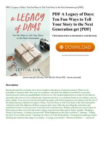 pdf a legacy of days ten fun ways to tell your story to the next generation get [pdf]