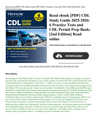 read ebook [pdf] cdl study guide 2025-2026 6 practice tests and cdl permit prep book [2nd edition] r