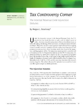 Tax Controversy Corner: The Internal Revenue Code Injunction Statutes