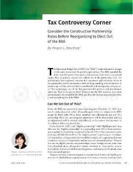 Tax Controversy Corner: Consider the Constructive Partnership Rules Before reorganizing to Elect Out of the BBA