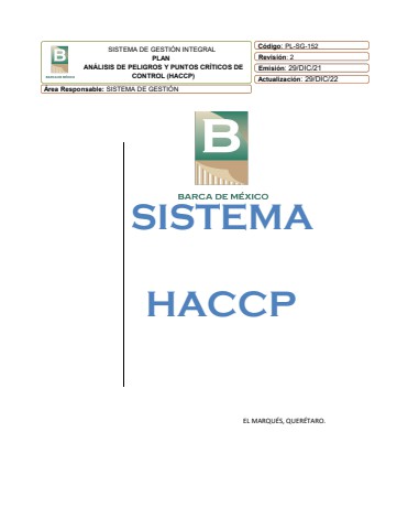 PL-SG-152   R-2   Análisis de Peligros y Puntos Críticos de Control (HACCP) MQS