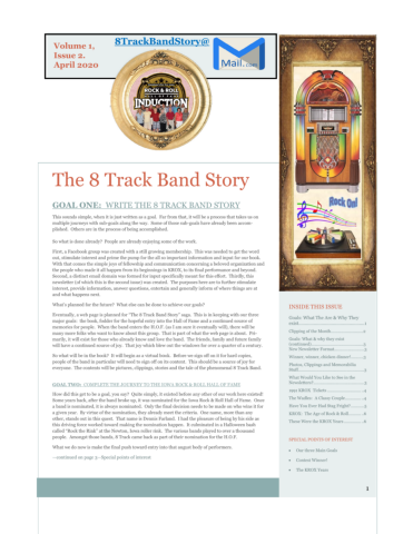 2nd Newletter for the 8 Track Band Story