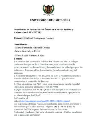 LA EDUCACION AMBIENTAL EN COLOMBIA