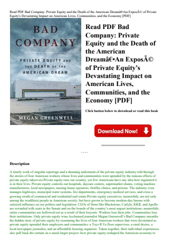 read pdf bad company private equity and the death of the american dreamã¢â€â•an exposãƒâ© of private