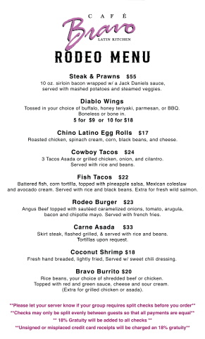 Cafe Bravo Rodeo Menu 2026
