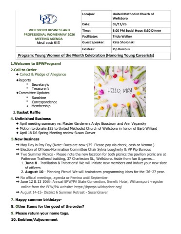 BPW May 2026 Agenda and Femina