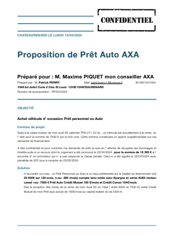 Projet Prêt Auto AXA