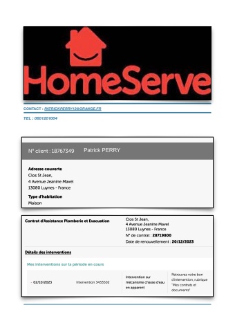 Demande de remboursement Eau Home serve