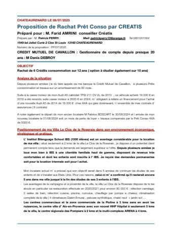 projet rachat de pret creatis