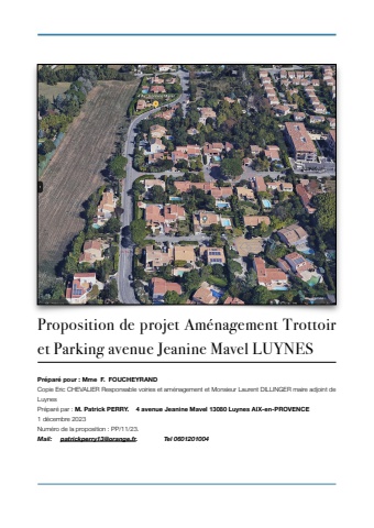 Proposition aménagement avenue Jeanine Mavel 2024/ Patrick PERRY