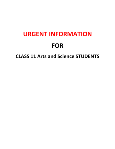 URGENT REMIDER TO CLASS 11 ARTS & SCIENCE STUDENTS