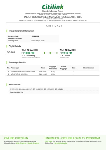 Citilink Ticket - GNMDTR