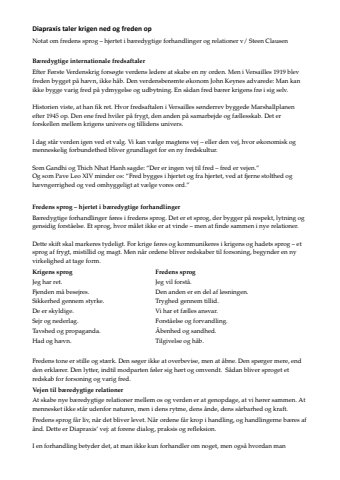 diapraxis taler krigen ned og freden op
