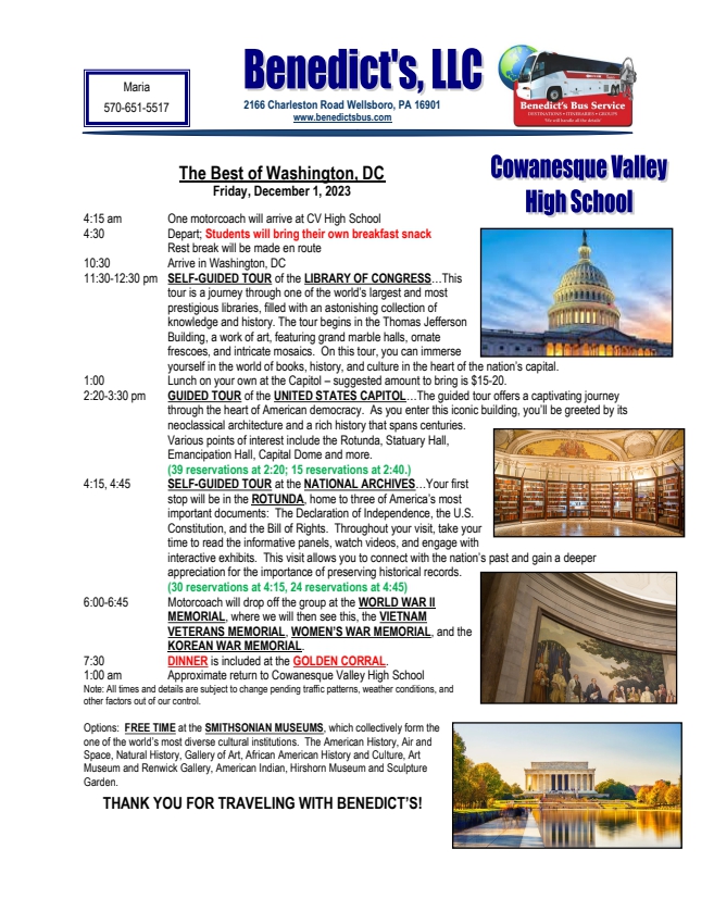 12-01-2023  Washington DC-Cowanesque Valley HS Seniors FINAL ITINERARY (Amy Millard)