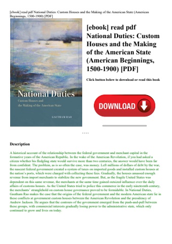[ebook] read pdf national duties custom houses and the making of the american state (american beginn