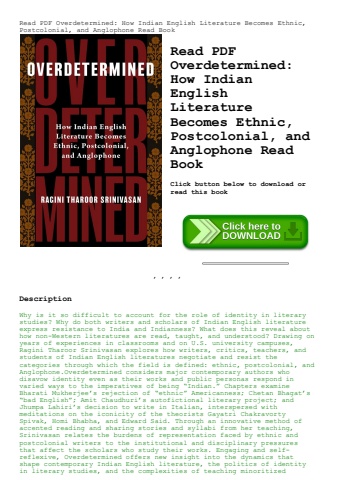 read pdf overdetermined how indian english literature becomes ethnic  postcolonial  and anglophone r
