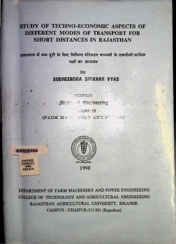 Study of Techno-Economic Aspects of Differrent Modes of Transport for Short Distances in Rajasthan