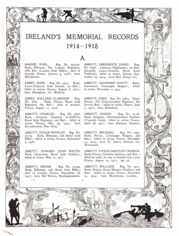 Ireland's Memorial Records  1914 - 1918 - Book 1, A - Car