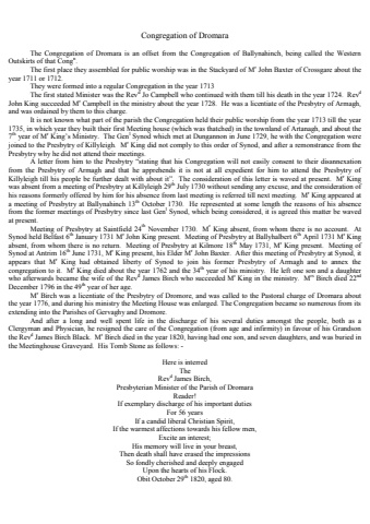 History of Dromara Presbyterian Church