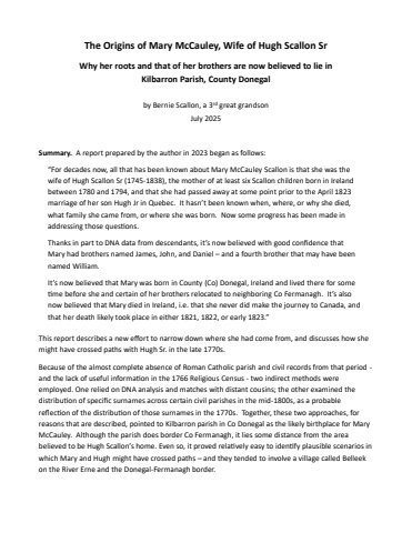 The Origins of Mary McCauley, Wife of Hugh Scallon Sr