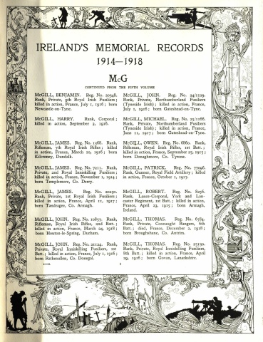 Ireland's Memorial Records  1914 - 1918, Book 6, McGil - O'Han