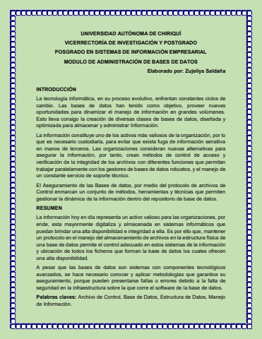 Trabajo de Archivos de Control - Base de Datos