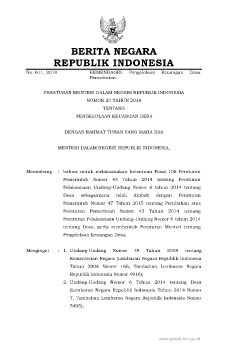 Permendagri Nomor 20 Tahun 2018 Pengelolaan dana desa