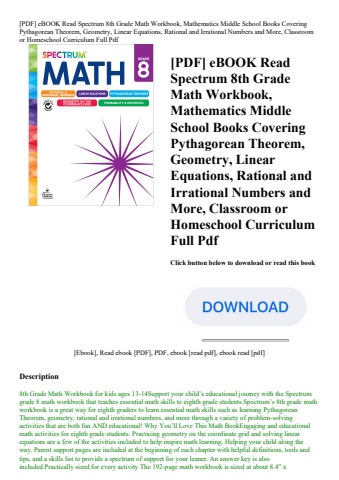 [pdf] ebook read spectrum 8th grade math workbook  mathematics middle school books covering pythagor