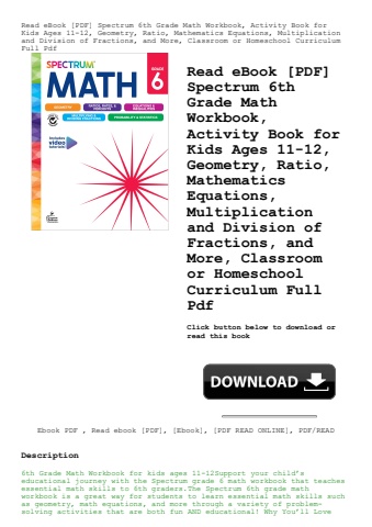read ebook [pdf] spectrum 6th grade math workbook  activity book for kids ages 11-12  geometry  rati