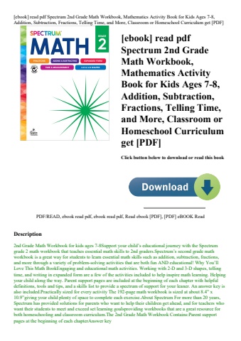[ebook] read pdf spectrum 2nd grade math workbook  mathematics activity book for kids ages 7-8  addi