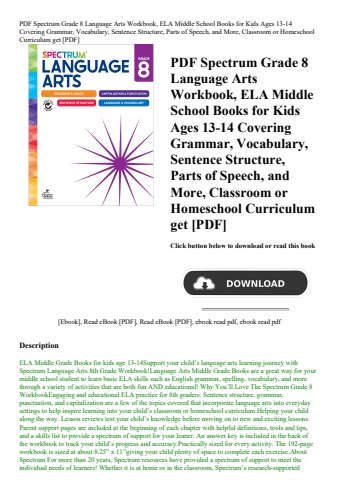 pdf spectrum grade 8 language arts workbook  ela middle school books for kids ages 13-14 covering gr