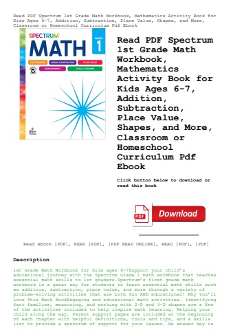 read pdf spectrum 1st grade math workbook  mathematics activity book for kids ages 6-7  addition  su