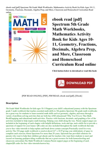 ebook read [pdf] spectrum 5th grade math workbooks  mathematics activity book for kids ages 10-11  g