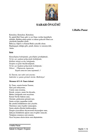 1. Hafta Pazar Sabah ve Akşam Övgüsü