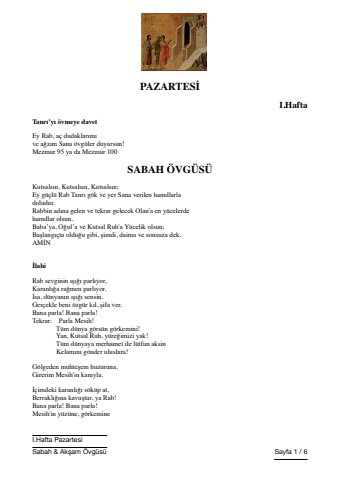 1. Hafta Pazartesi Sabah ve Akşam Övgüleri